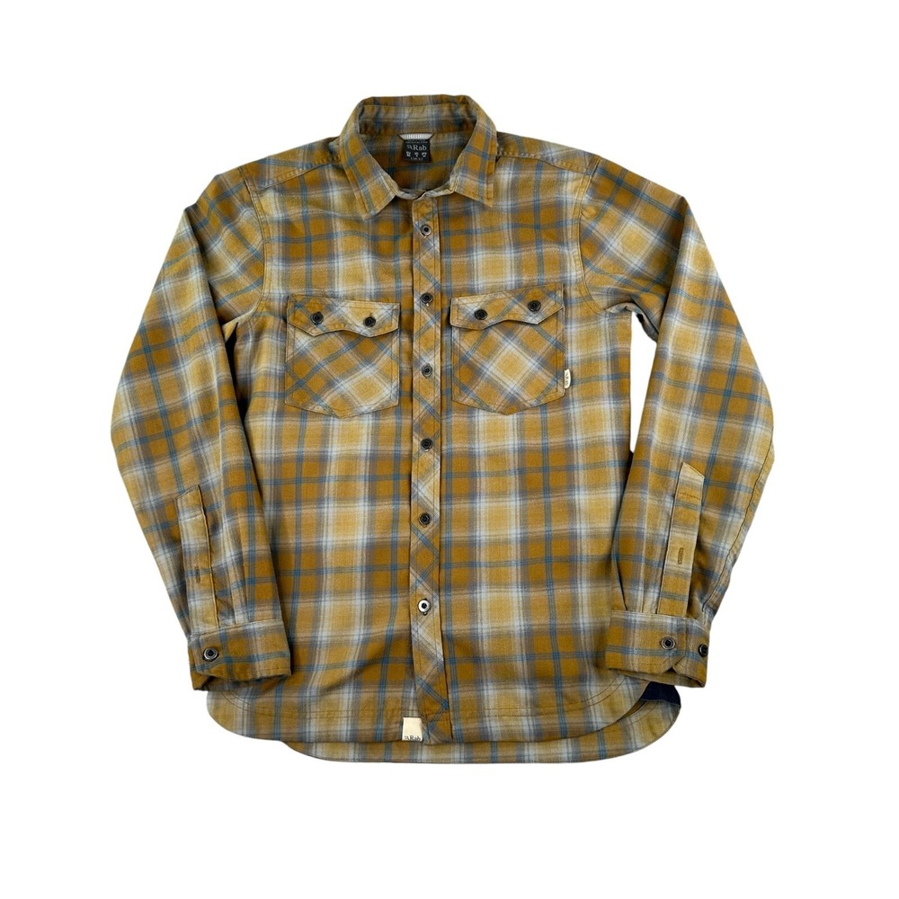 Rab Cascade Shirt Mens Small Mustard Yellow Plaid Technical Hiking Flannel‎